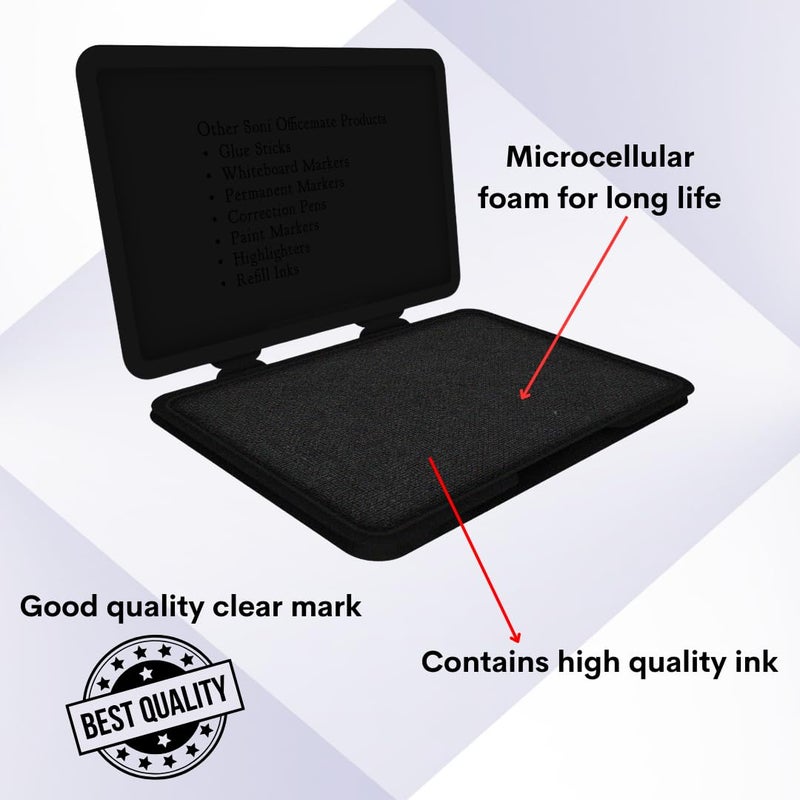 Office Mate Soni OfficeMate Medium Stamp Pad – Black | 108mm x 65mm | Crisp, Long-Lasting Impressions | Quick-Drying, Smudge-Free Ink | Durable & Refillable | Ideal for Office, Craft & DIY Projects | Pack of 3 - Image 4