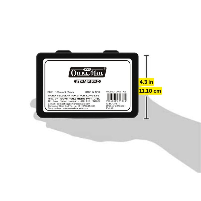 Office Mate Soni OfficeMate Medium Stamp Pad – Black | 108mm x 65mm | Crisp, Long-Lasting Impressions | Quick-Drying, Smudge-Free Ink | Durable & Refillable | Ideal for Office, Craft & DIY Projects | Pack of 3 - Image 3