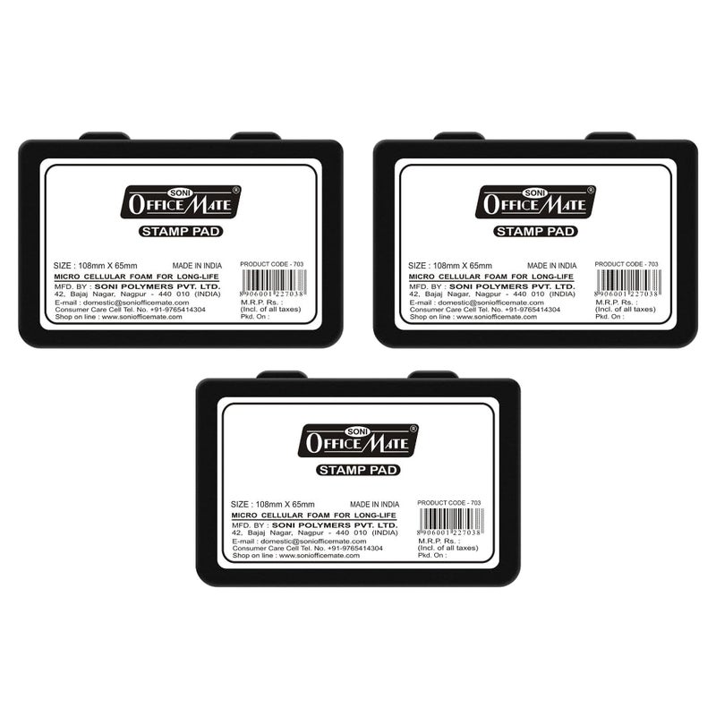 Office Mate Soni OfficeMate Medium Stamp Pad – Black | 108mm x 65mm | Crisp, Long-Lasting Impressions | Quick-Drying, Smudge-Free Ink | Durable & Refillable | Ideal for Office, Craft & DIY Projects | Pack of 3 - Image 1