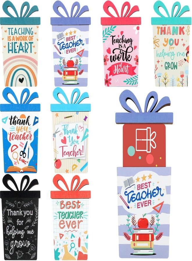 RattanView 8 Pcs End of Year Teacher Gifts Teacher Wood Appreciation Gift Card Holder Bulk Wooden Thank You Money and Gift Card Sleeve Funny Ornament for Graduation Party Decoration(Teachers - Image 1