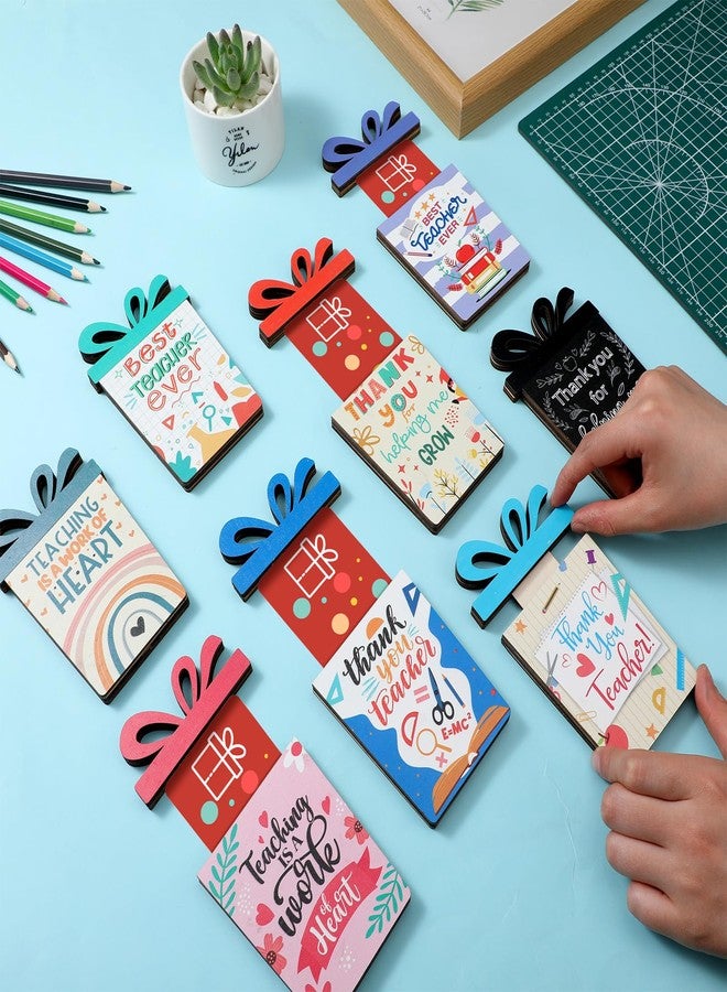 RattanView 8 Pcs End of Year Teacher Gifts Teacher Wood Appreciation Gift Card Holder Bulk Wooden Thank You Money and Gift Card Sleeve Funny Ornament for Graduation Party Decoration(Teachers - Image 3