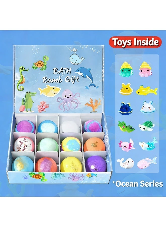 Bath Ocean Toy  Salt Ball Sleeve Box  Bombs, 2026 New 12-Pack  Bombs with Surprise Spring Inside, Upgrade Easter Gifts Bubble Easter Basket Stuffers Easter Egg Fillers (Blue 12Pcs) - Image 1