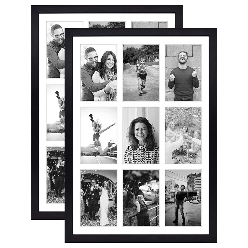 Golden State Art 136x197 Black Photo Wood Collage Frame with Tempered Glass And White Displays 9 4x6 Pictures 2 Pack