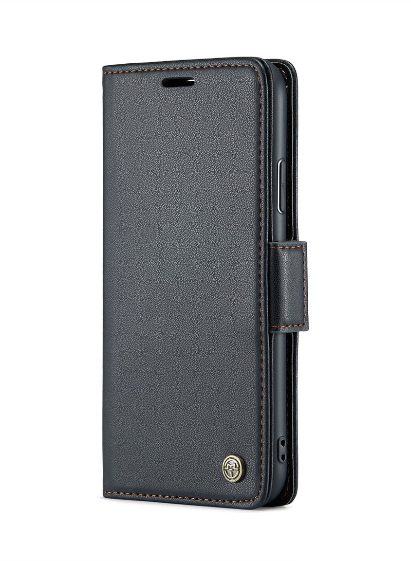 CaseMe Phone Case Luxury PU Leather Design Anti Fingerprint 023 Flip Cover Card Slot Holder Cover For iPhone 11 (Black ) - Image 1