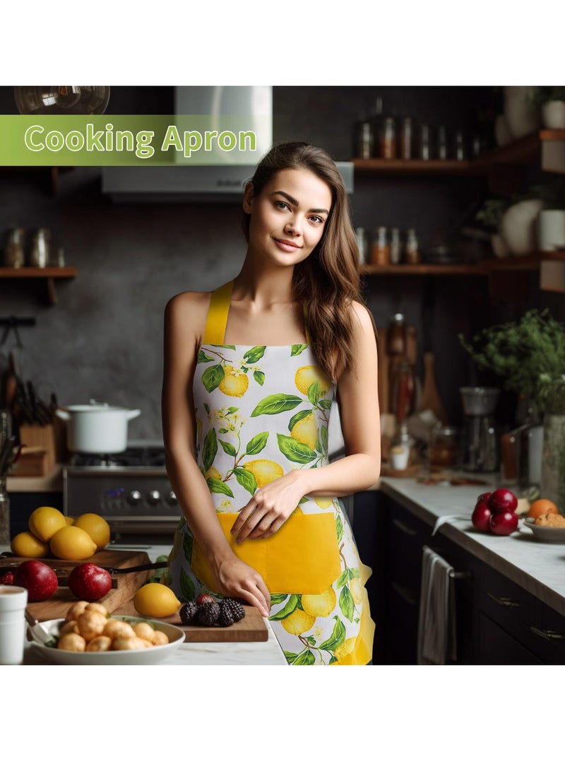 SYOSI Vintage Floral Apron for Women with Functional Pockets Adjustable Neck Strap for Kitchen Apron - Perfect for Cooking Baking Gardening Mother's Gifts for Mom Wife Grandma Yellow - Image 5