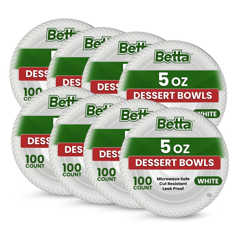 Betta 5 Oz Disposable Plastic Small Dessert Bowls, White, 800 Count, Bulk Case for Schools, Breakrooms and Cafeteria, Microwave Safe (8 Pack Per Box x100) - Image 5