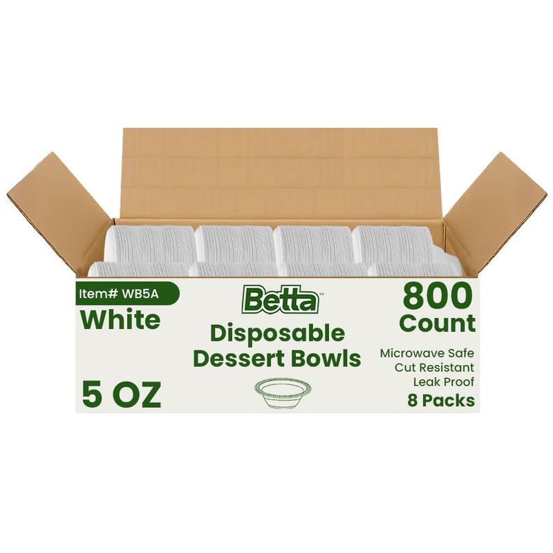 Betta 5 Oz Disposable Plastic Small Dessert Bowls, White, 800 Count, Bulk Case for Schools, Breakrooms and Cafeteria, Microwave Safe (8 Pack Per Box x100) - Image 3