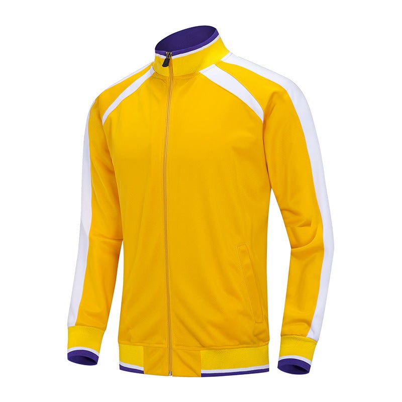 Generic Unisex Fitness Tracksuit Velvet Sportswear Yellow with white (coat) 