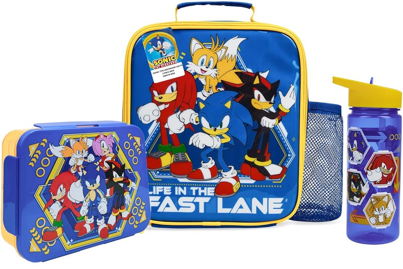 Get Trend Sonic the Hedgehog Lunch Bag, Lunch Box, Water Bottle for Kids 3 Piece Set Bento Box, Insulated Snack Container, Shadow Gifts for Kids (Multi Sonic) - Image 1