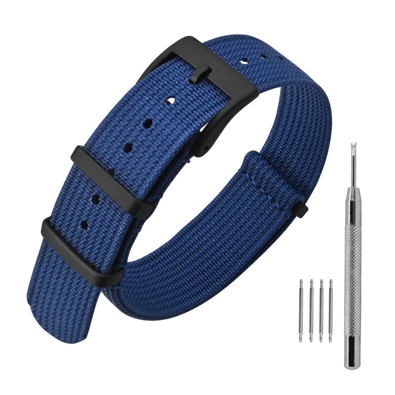 ANNEFIT Nylon Watch Band 20mm OnePiece Waterproof Military Watch Straps with Heavy Black Buckle Blue - Image 2