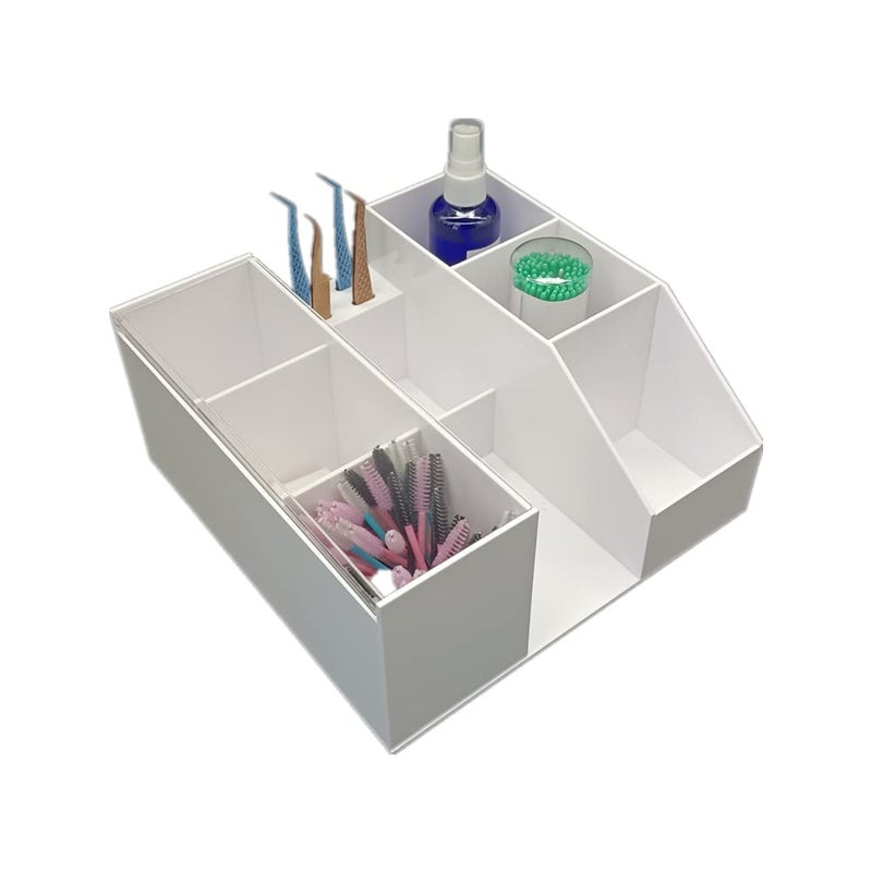 Sisiter Eyelash Beauty Organizer  Acrylic Eyelash Grafting Tool Storage Beauty Tool W/Tweezers Holder Display Boxes for Home Eyelash Salon (White)  - Image 3