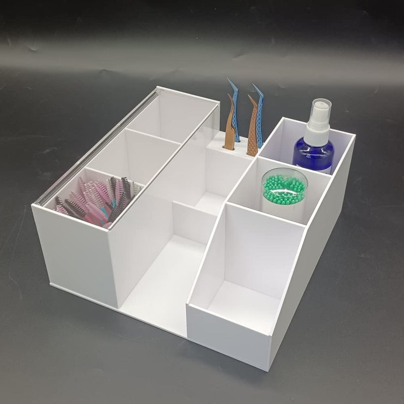 Sisiter Eyelash Beauty Organizer  Acrylic Eyelash Grafting Tool Storage Beauty Tool W/Tweezers Holder Display Boxes for Home Eyelash Salon (White)  - Image 2