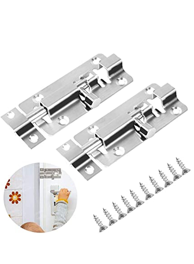 Excefore Door Bolt Lock Sliding Latch Lock with Screws 3 Inch Stainless Steel Sliding Latch Lock - 2 Pack Door Bolt Barrel Sliding Latch Lock Catch Latch Slide Bolt for All Type of Internal Doors  - Image 1