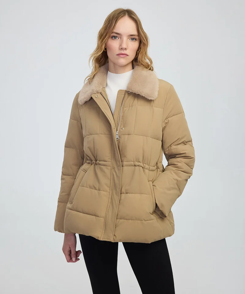 Ipekyol Quilted Puffer with Faux Fur Collar