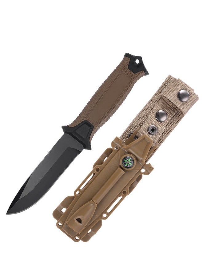 Blacksmith - 7CR13MOV Steel Outdoor Sharp High Hardness Wilderness Survival Knife Camping Mountaineering Knife With Flint - Brown - Image 1