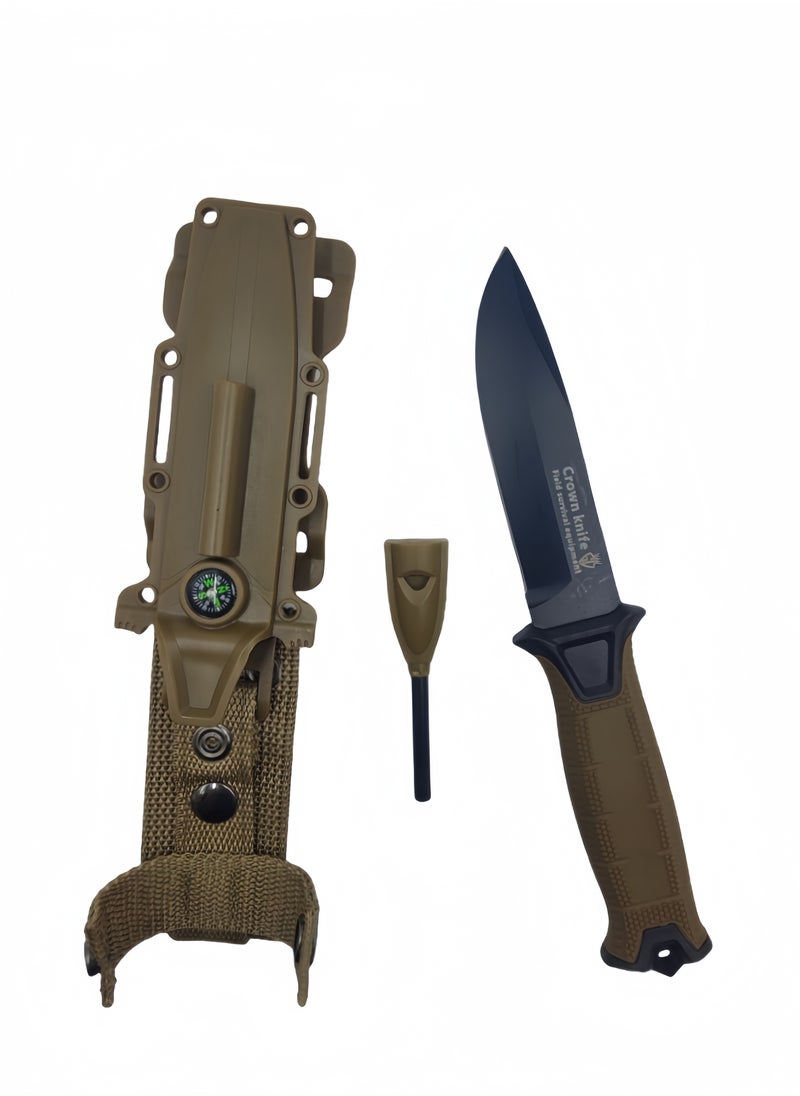 Blacksmith - 7CR13MOV Steel Outdoor Sharp High Hardness Wilderness Survival Knife Camping Mountaineering Knife With Flint - Brown - Image 1