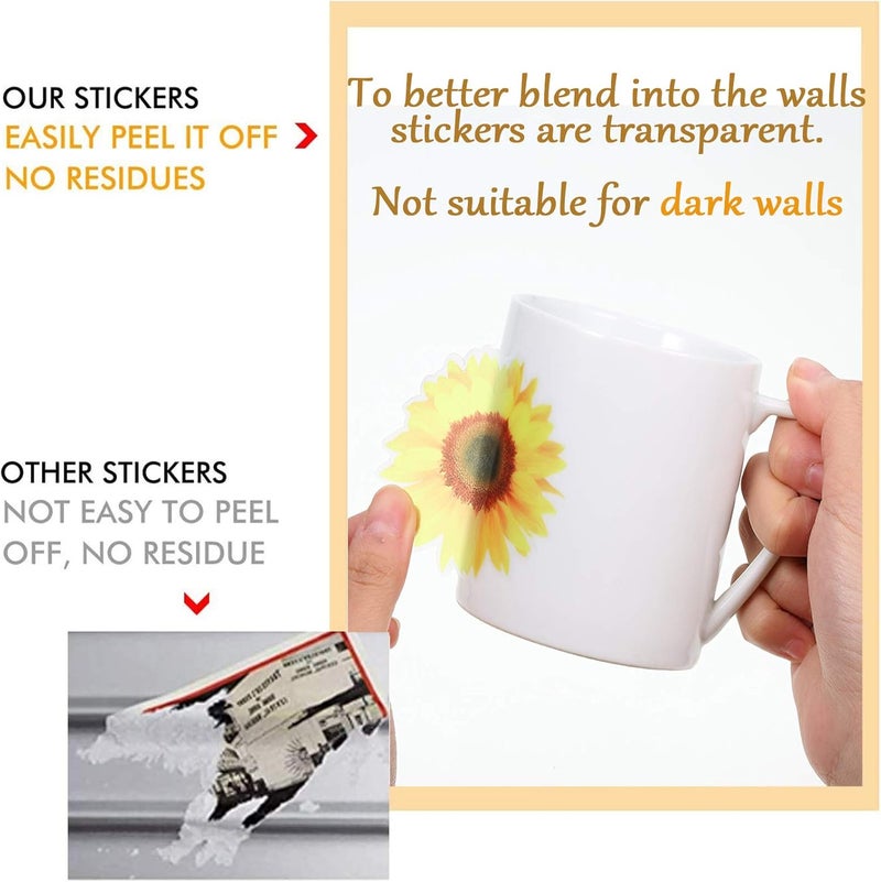 Zonon 72 Piece Summer Wall Decals  Removable Sunflower Stickers 3D Peel  Stick Decals for Cars Crafts Baby Bathroom Kids  Living Room Decor - Image 3