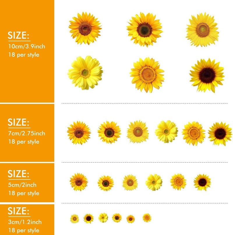 Zonon 72 Piece Summer Wall Decals  Removable Sunflower Stickers 3D Peel  Stick Decals for Cars Crafts Baby Bathroom Kids  Living Room Decor - Image 4