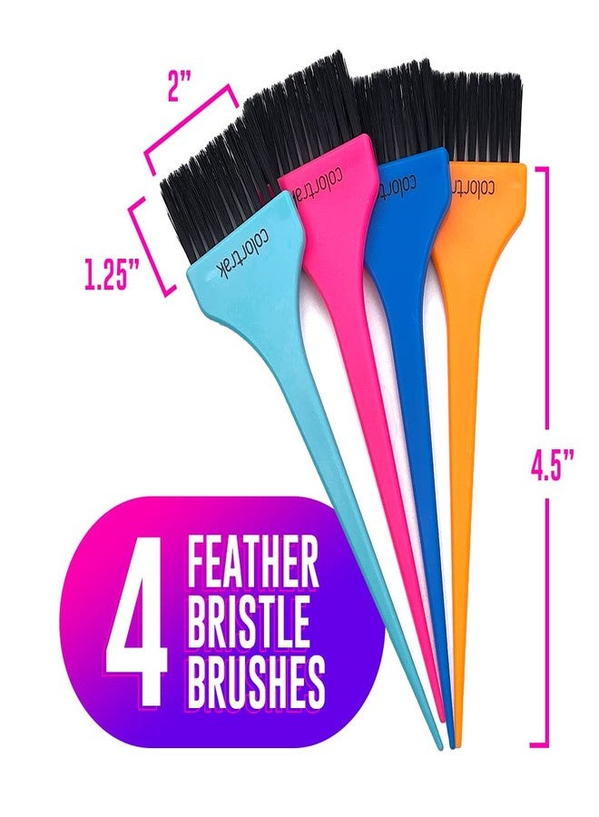 Colortrak Professional Hair Coloring Kit (12 Pieces), Color Like a Pro with 4 Extended Length Carbon Fiber Combs, 4 Feather Bristle Brushes, 4 Rubberized Croc Clips - Image 4