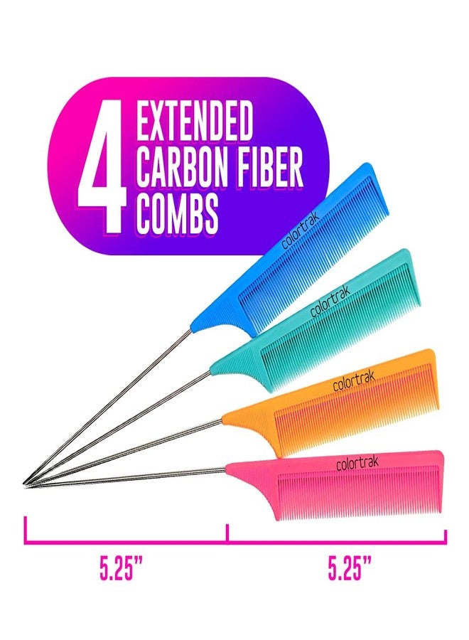 Colortrak Professional Hair Coloring Kit (12 Pieces), Color Like a Pro with 4 Extended Length Carbon Fiber Combs, 4 Feather Bristle Brushes, 4 Rubberized Croc Clips - Image 5