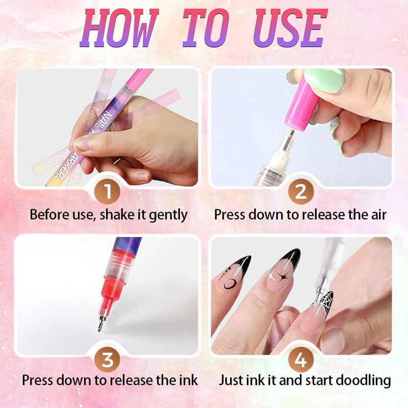 Luhaka 12 Colors Nail Art Marker Pens Set, Nail Markers for Nail Art, Suitable for Nail Art, Nail Painting, And Artistic Decorations; Suitable for Everyone. (12 Colors) - Image 5