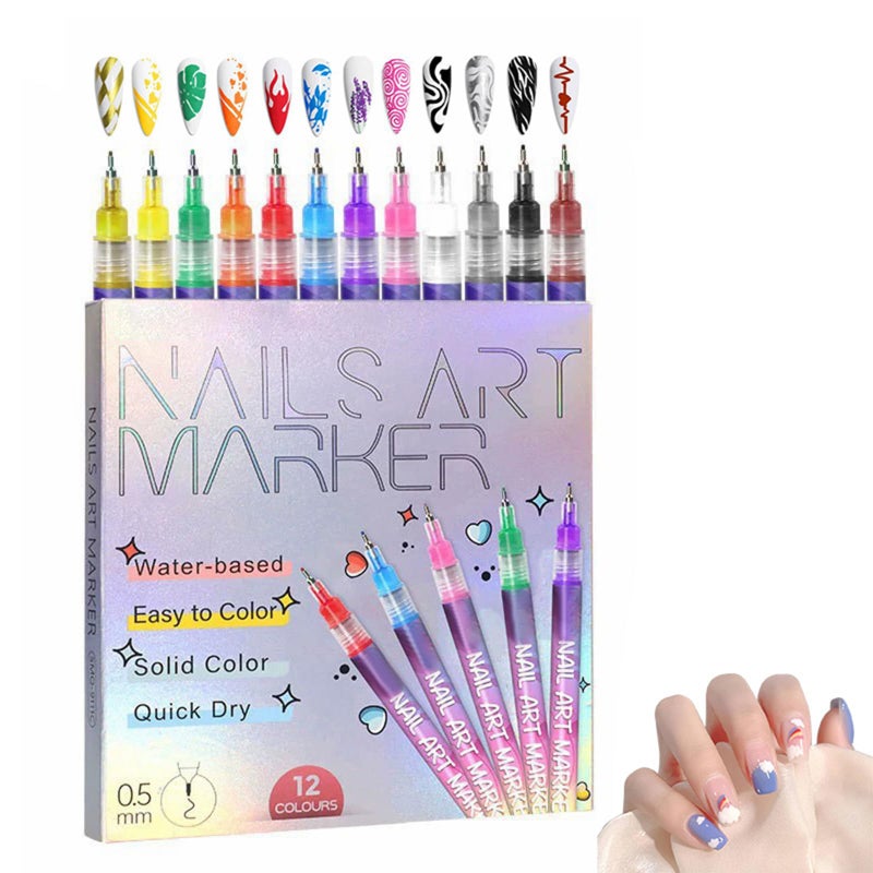 Luhaka 12 Colors Nail Art Marker Pens Set, Nail Markers for Nail Art, Suitable for Nail Art, Nail Painting, And Artistic Decorations; Suitable for Everyone. (12 Colors) - Image 1