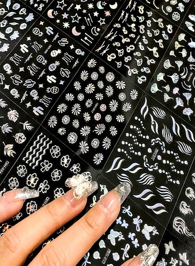 Snmzlc 30 Sheets Nail Art Stickers,Small Flower Stars Heart Nail Decals for Nails Design,3D Self Adhesive Supplies,Design Decoration Accessories for Women and GirlsUS357(Silver) - Image 4