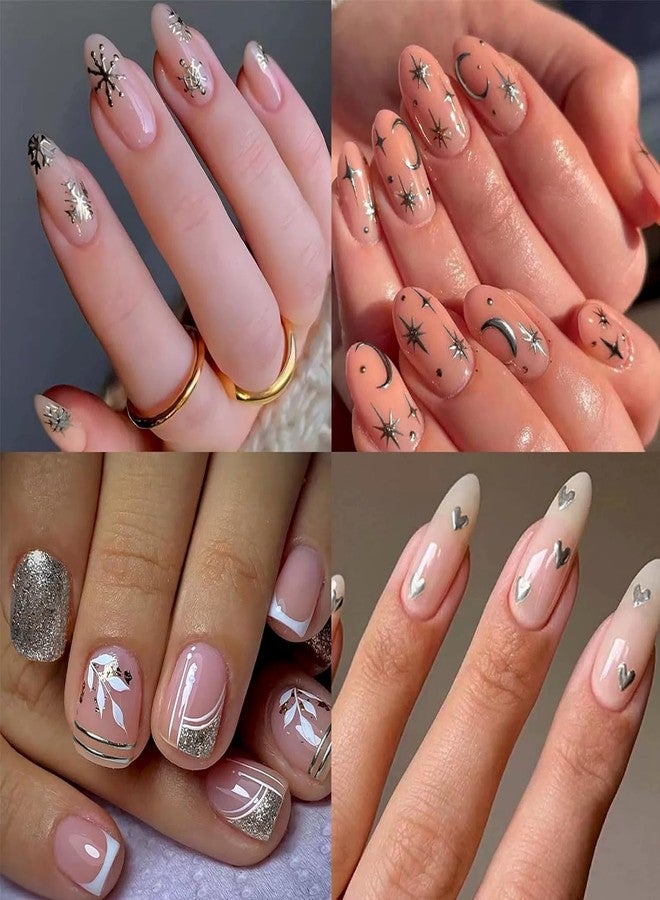 Snmzlc 30 Sheets Nail Art Stickers,Small Flower Stars Heart Nail Decals for Nails Design,3D Self Adhesive Supplies,Design Decoration Accessories for Women and GirlsUS357(Silver) - Image 5