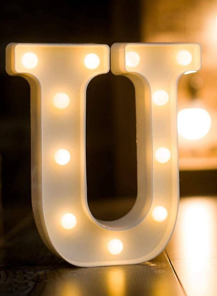 Vitacelli Alphabet LED Letter Lights Light Up Plastic Letters Standing Hanging U (8.86in x 7.87in x 1.77inches) - Image 1