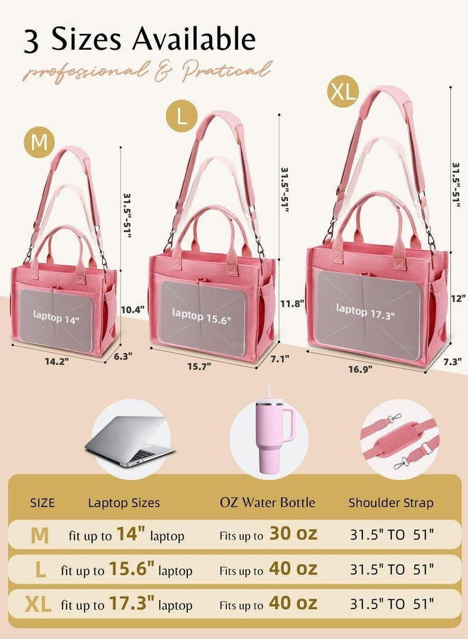 BESBESME Canvas Tote Bag for Women with Zipper & Compartments- Large Work & College Laptop Tote Crossbody Shoulder Bag, Pink, X-Large - Image 5