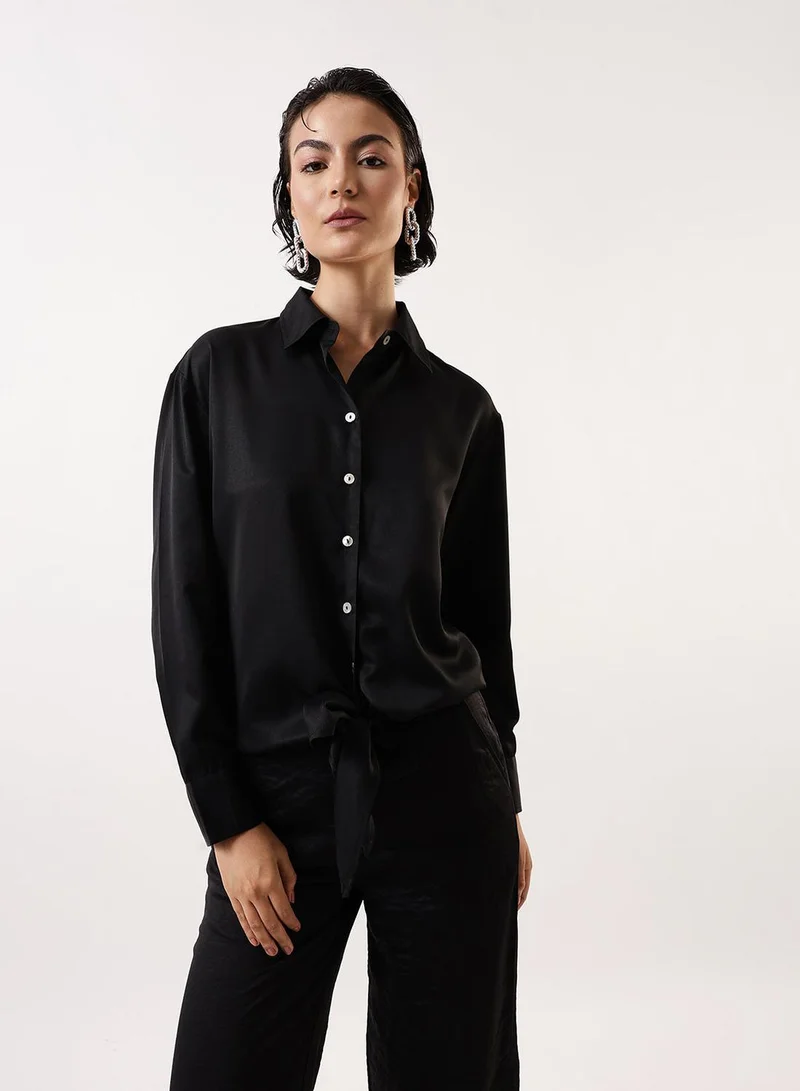 Dennis Lingo Women's Black Beauty Poly Twill Solid T-Shirt Regular Fit Tops