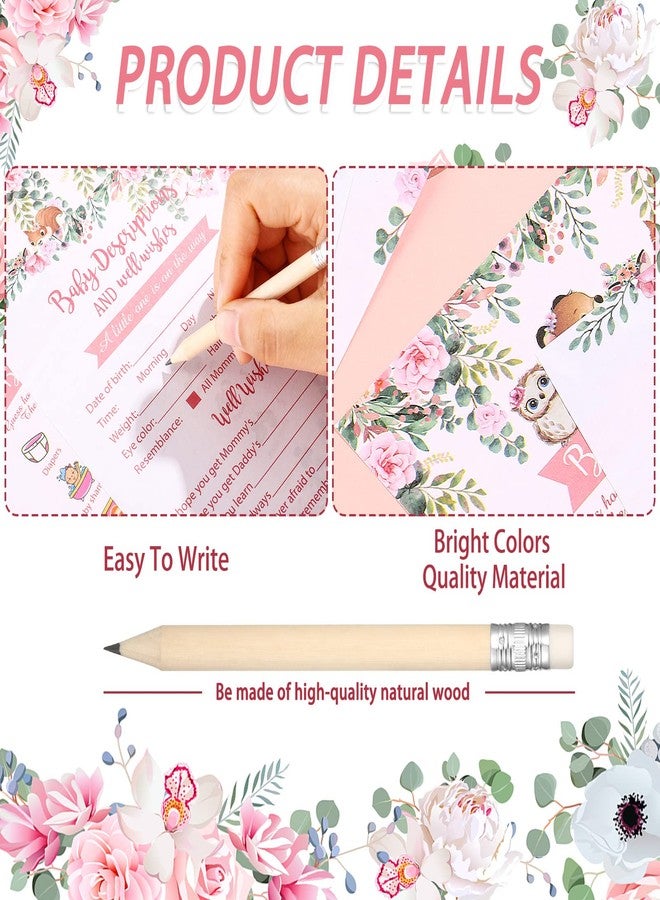 Leinuosen 145 Pieces Woodland Baby Shower Game Floral Forest Animals 5 Games Set Funny Activities with 20 Pencils for Kids Include Baby Descriptions and Wishes - Image 3