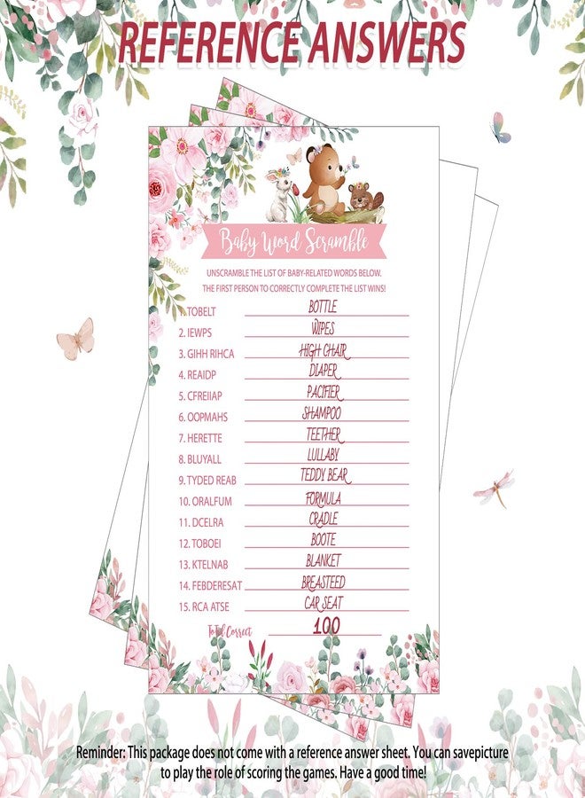 Leinuosen 145 Pieces Woodland Baby Shower Game Floral Forest Animals 5 Games Set Funny Activities with 20 Pencils for Kids Include Baby Descriptions and Wishes - Image 4