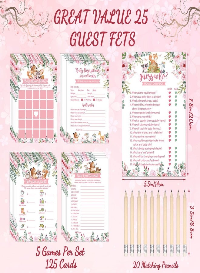 Leinuosen 145 Pieces Woodland Baby Shower Game Floral Forest Animals 5 Games Set Funny Activities with 20 Pencils for Kids Include Baby Descriptions and Wishes - Image 2