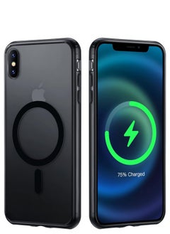 Generic Built in Magnets Compatible with MagSafe Clear Hard PC Back Cover Soft TPU Frame Shockproof Protective Slim Bumper Case for iPhone xs max  Black  - Image 1