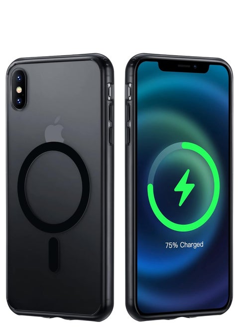 Built in Magnets Compatible with MagSafe Clear Hard PC Back Cover Soft TPU Frame Shockproof Protective Slim Bumper Case for iPhone xs max  Black