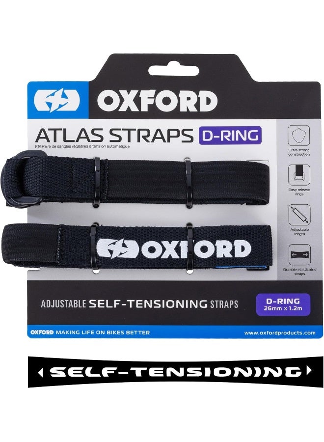 Oxford Atlas D-Ring (Pair), 26mm x 1.2m, Black. Motorcycle Adjustable Luggage Strap - Image 1