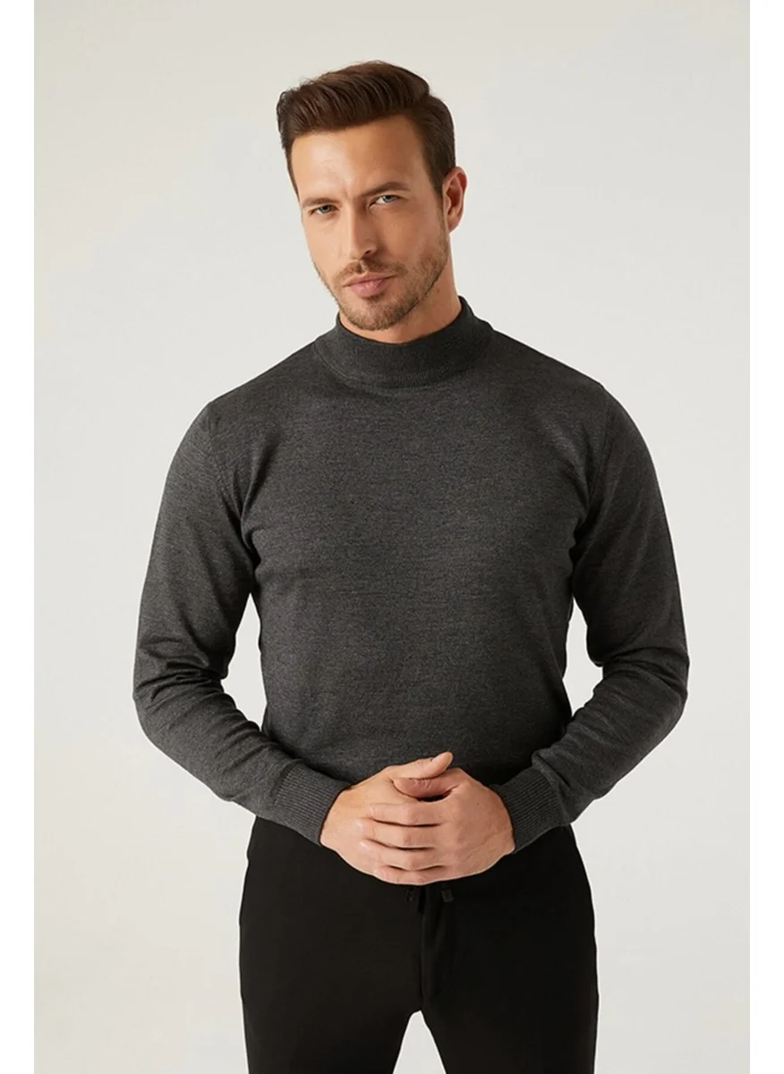D'S DAMAT Regular Fit Anthracite Cotton Blend Half Turtleneck Knit Sweater 5HF06ORT16275