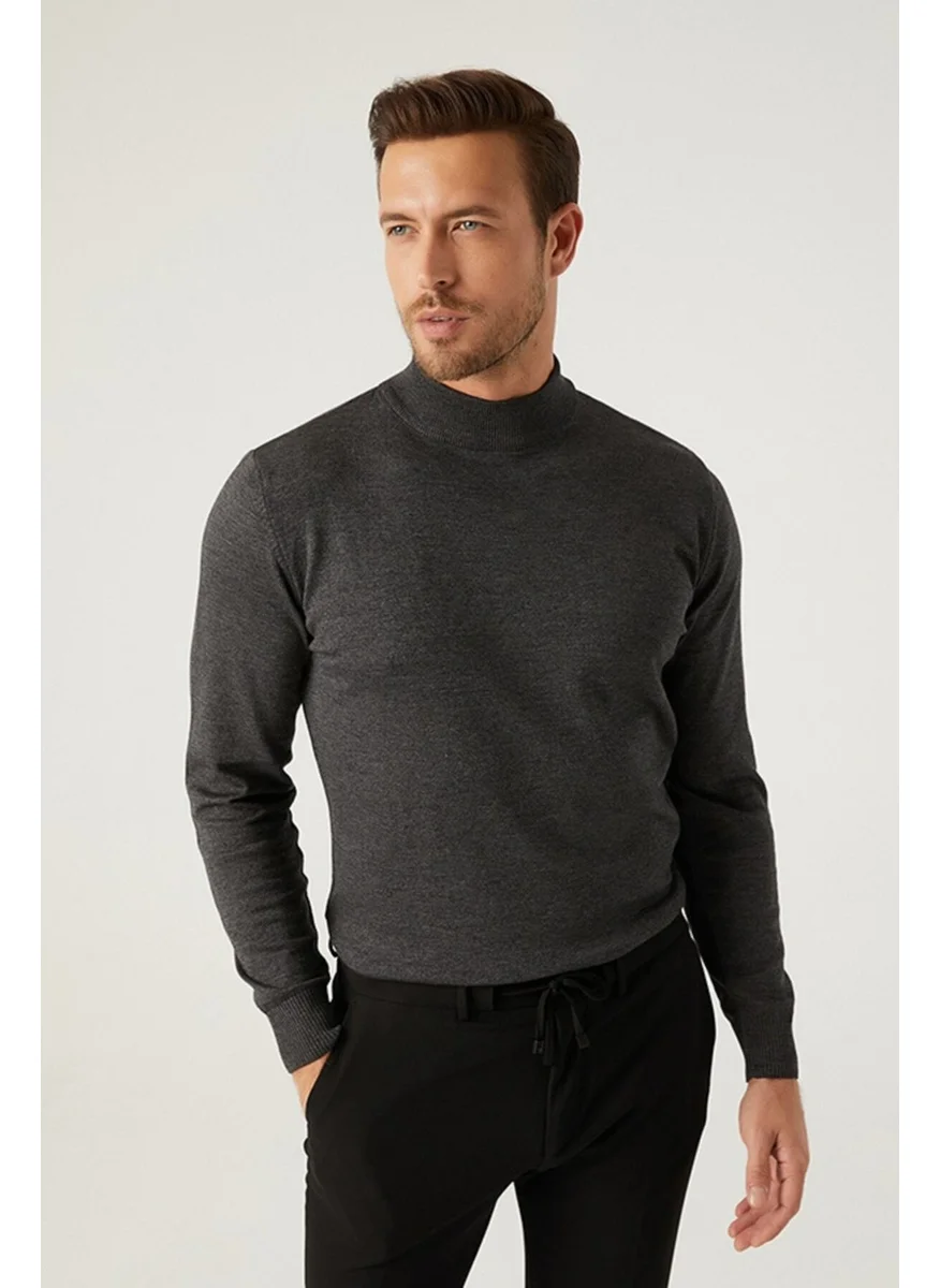 D'S DAMAT Regular Fit Anthracite Cotton Blend Half Turtleneck Knit Sweater 5HF06ORT16275