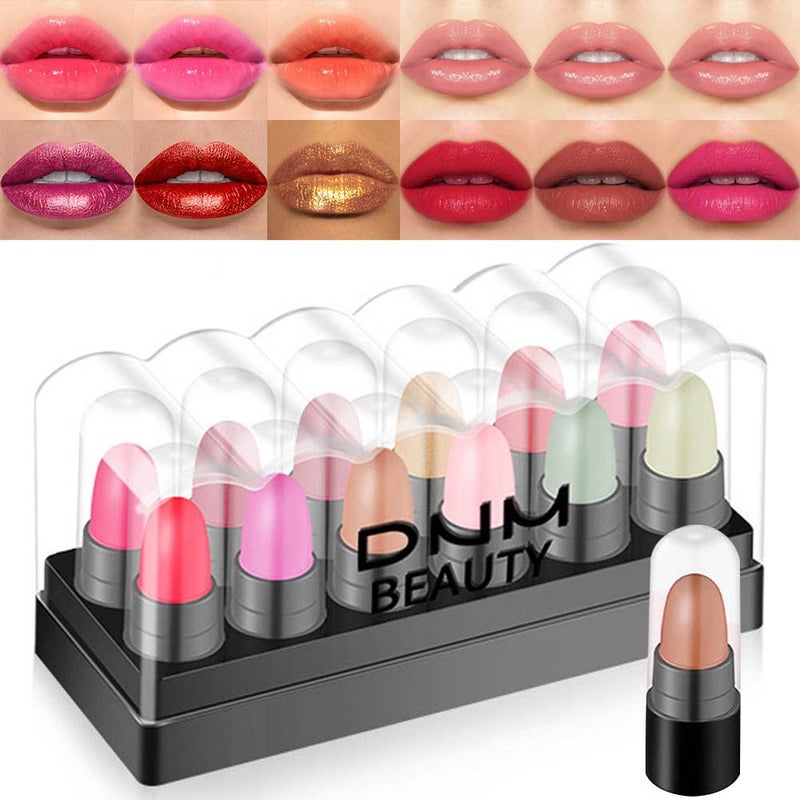 BINGBRUSH BINGBRUSH 12Pcs Mini Capsule Pills Makeup Lipstick SetColor Changing Jelly Magic Strawberry Flavor Lip Balm Matte Metallic Women Mood Cute Purse Lip Stick 