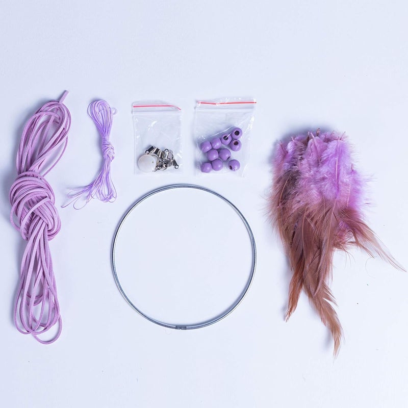FANDOL DIY Dream Catcher Beginner Kit, Making Dream Catcher Supplies Include Metal Hoop, Feathers, Faux Suede Cord, Thread, Wood Beads (Lilac) - Image 2
