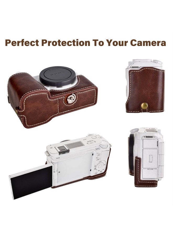 Rieibi حافظة كاميرا ZV-E1، حافظة نصفية من جلد PU متوافقة مع Sony ZV-E1، ZVE1، بني - Image 1