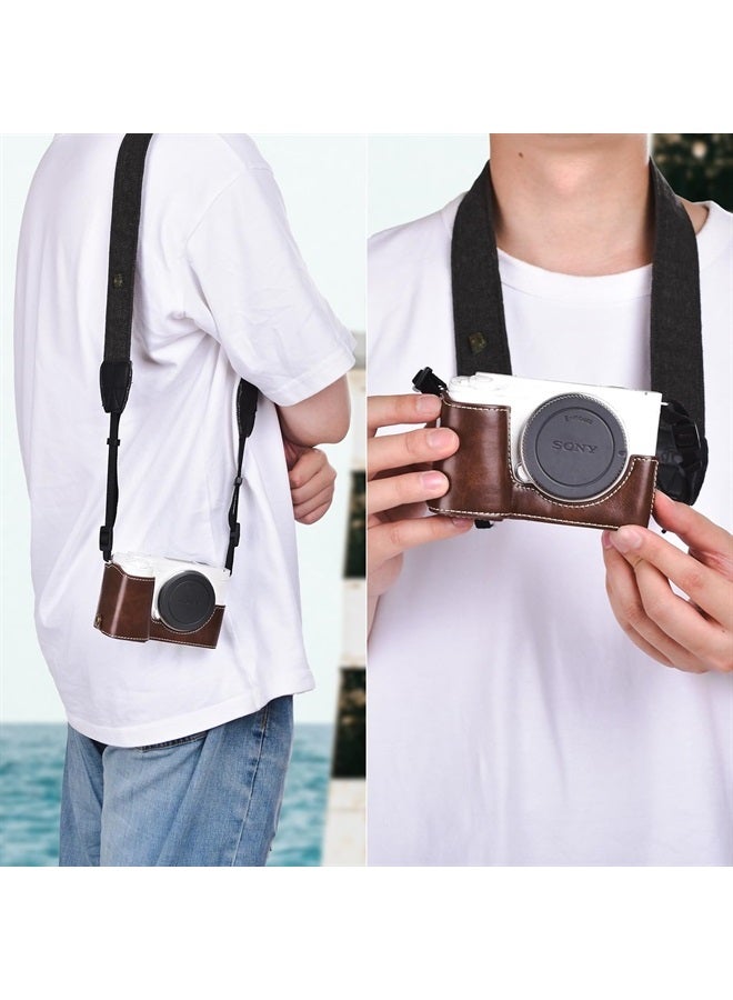 Rieibi حافظة كاميرا ZV-E1، حافظة نصفية من جلد PU متوافقة مع Sony ZV-E1، ZVE1، بني - Image 3