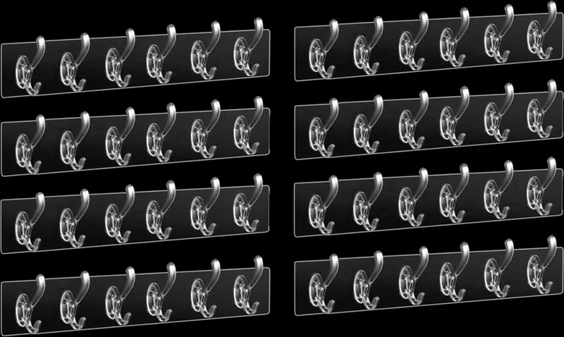 Style Keepers 8Pcs - 6 Rows Multifunctional Transparent Sticky Hook Set Adhesive Sticker Hanger in Kitchen Bathroom Oilproof Home Hanging Waterproof Seamless Invisible Strong Self Adhesive Wall Mounted - 8 Pack - Image 1