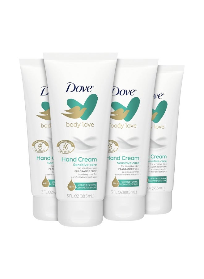 Dove Body Love Hand Cream Sensitive Skin 4 Ct Fragrance-Free Soothes and Comforts Rough, Dry Skin 3 oz - Image 1