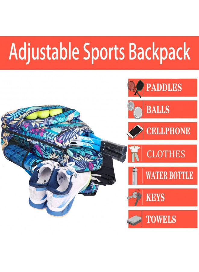 ACOSEN ACOSEN Tennis Bag Tennis Backpack - Large Tennis Bags for Women and Men to Hold Tennis Racket,Pickleball Paddles, Badminton Racquet, Squash Racquet,Balls and Other Accessories (Green Floral) - Image 4