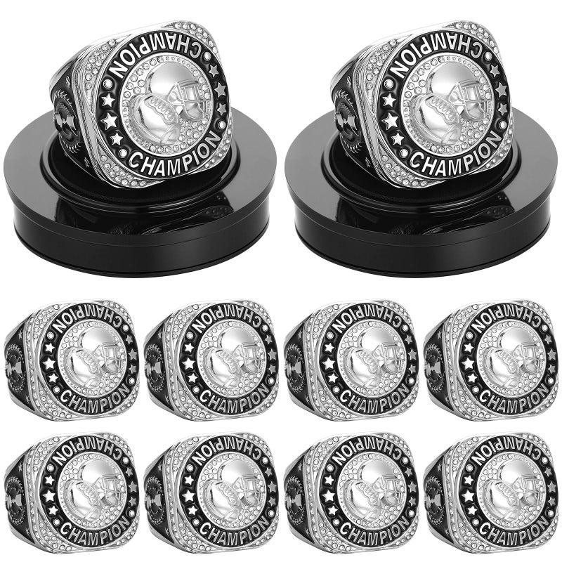 Highergo 10 Pcs Basketball Softball Baseball MVP Dancer Champion Trophy Ring with Display Stand Star Football Soccer Volleyball Golf Cheerleading Bowling Track FieldSilverFootball - Image 2