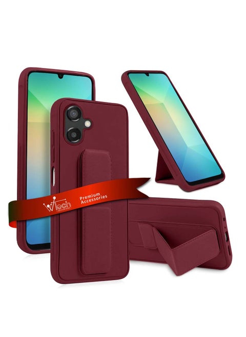 Samsung Galaxy A06 4G 2024 مقبض يد قابل للطي مع مسند مغناطيسي وقبضة إصبع مع غطاء حماية مدمج - كستنائي
