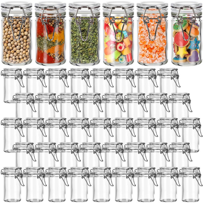 Teecyhooo 3 oz Small Glass Spice Jars Bottles Bulk 48 Pack Airtight Spice Containers Jars with Lids Mason Leak Proof Rubber Gasket for Picnic, Ketchup, Herbs(Transparent) - Image 1