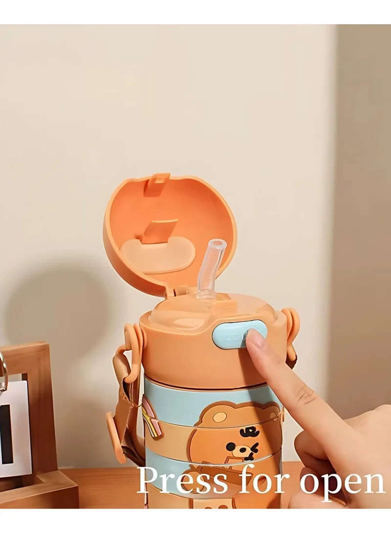 Mobcos Stainless Steel Kids Puzzle Swirl Water Bottle with Straw &amp; Strap Double Wall Vacuum Insulated Educational, Fun and Learning Water Bottle for Kids, Girls and Boys Leak Proof 430ml (Brown)